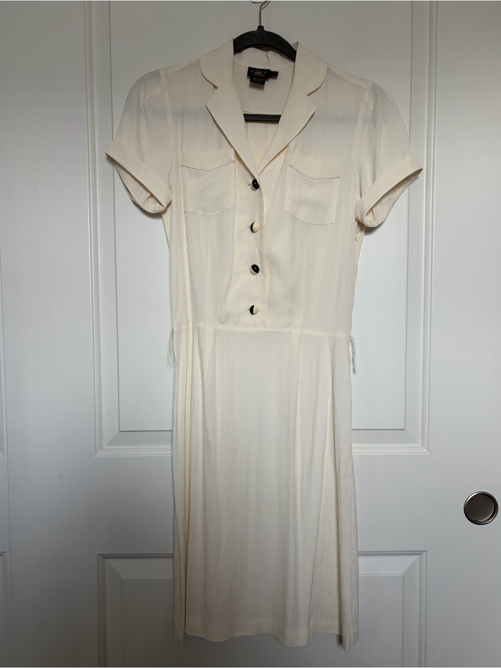 Double RL Cream Short-Sleeve Button Midi Silk Blend Dress